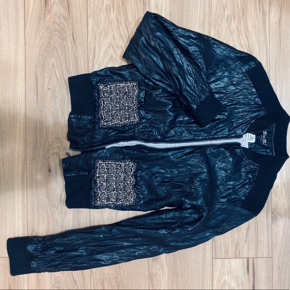Topshop moto bomber vegan leather bead stud jacket - Picture 6 of 8